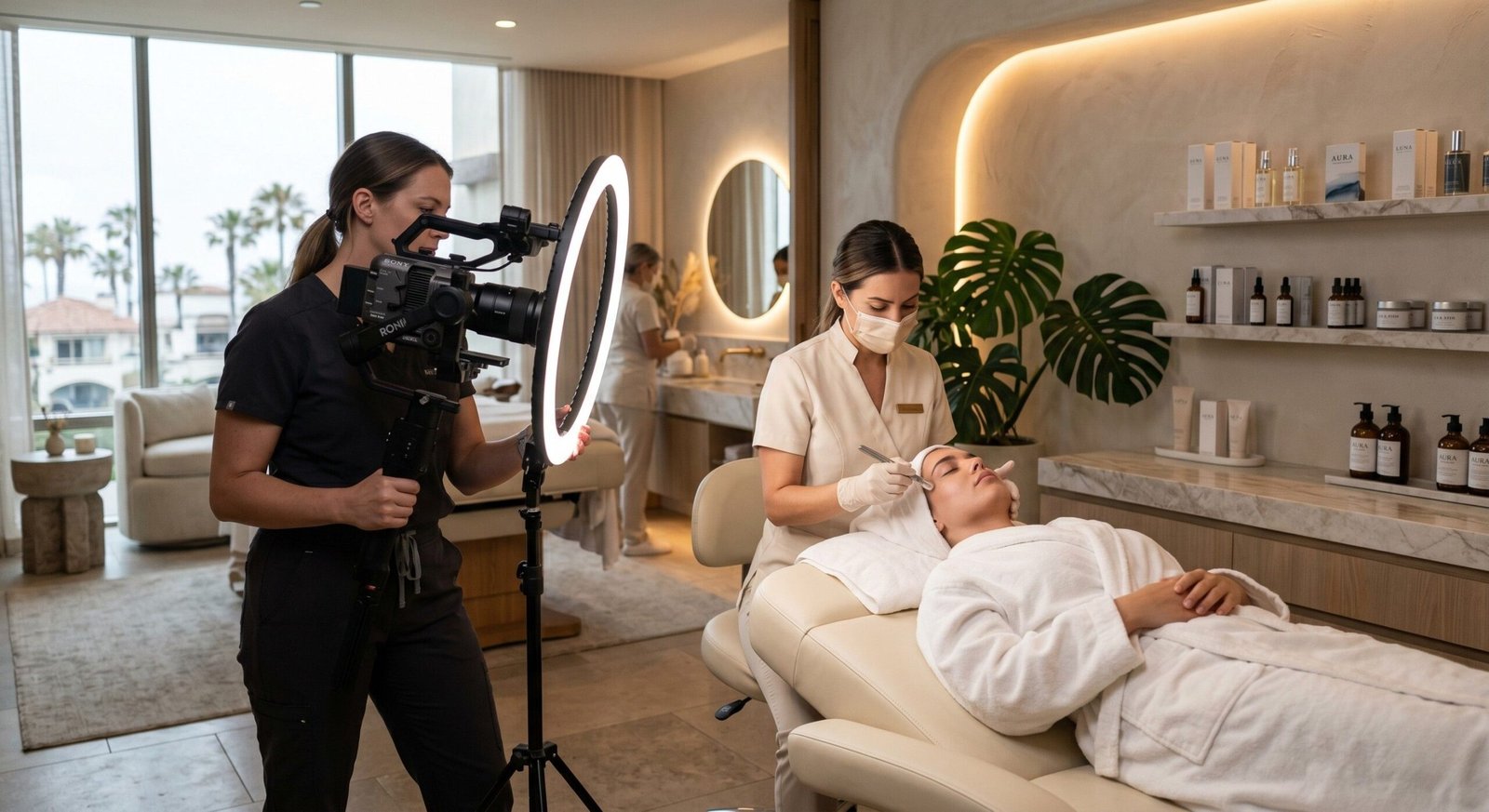 Social Growth Hub professional video marketing shoot at a luxury spa in Little Saigon