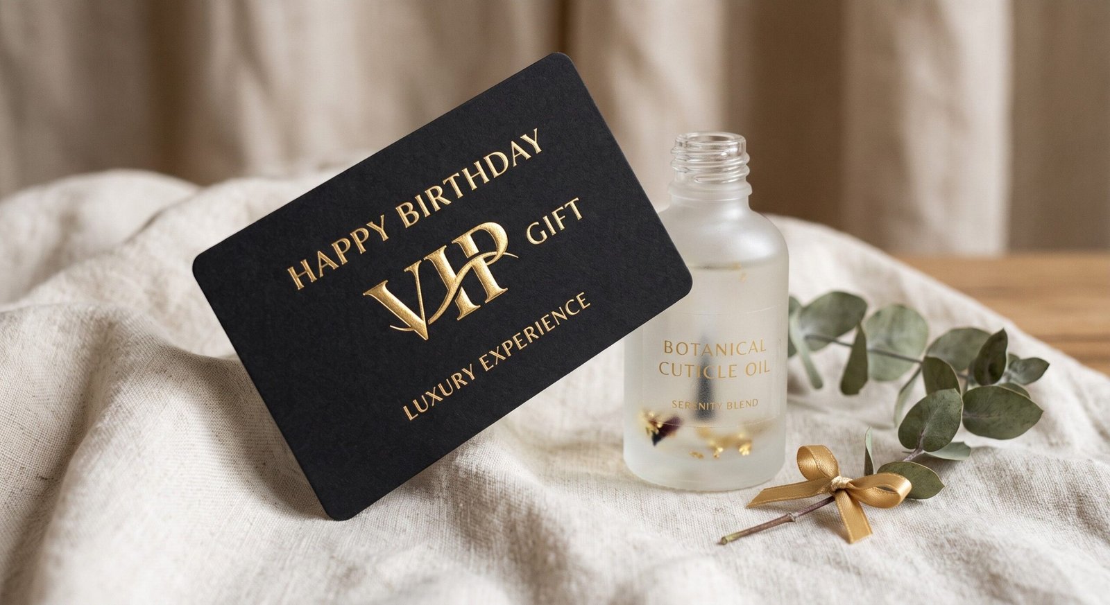 An elegant photorealistic layout representing personalized birthday rewards and premium salon upselling.