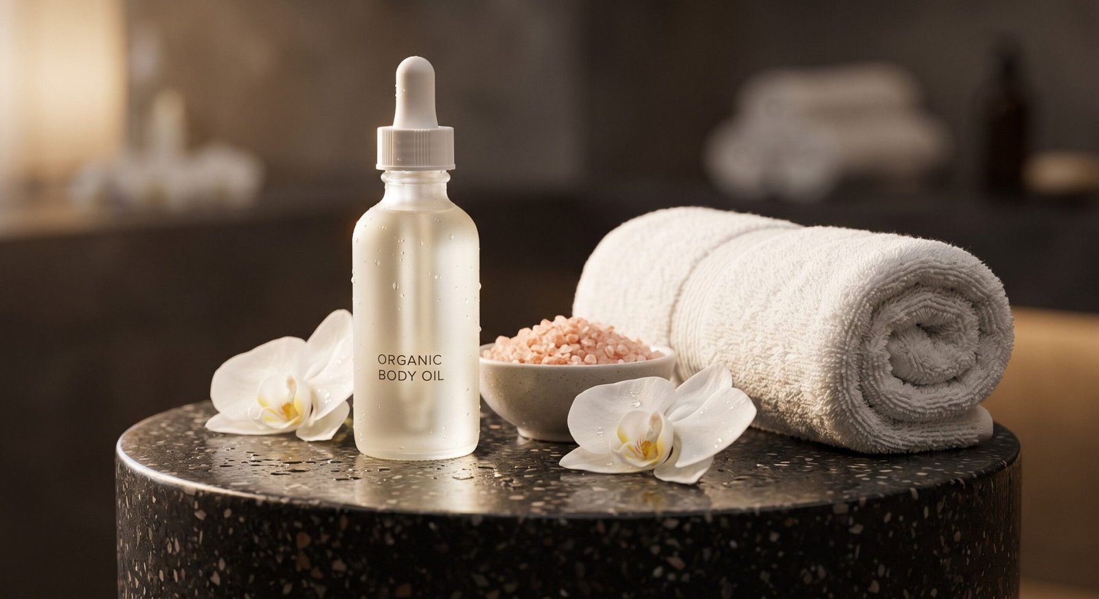 An elegant photorealistic layout of luxury spa products for chăm sóc khách hàng cũ tiệm nail.