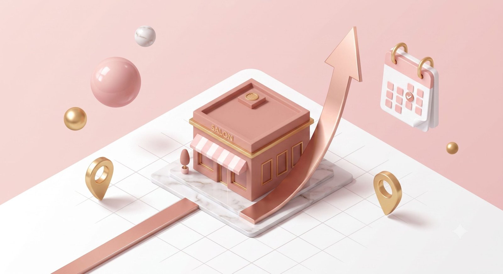 A dynamic 3D graphic design illustrating a Westminster salon cross-selling funnel.