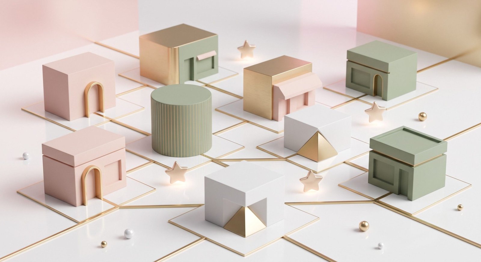 A premium 3D vector illustration showing connected business nodes for a successful tìm khách cho tiệm nail strategy.